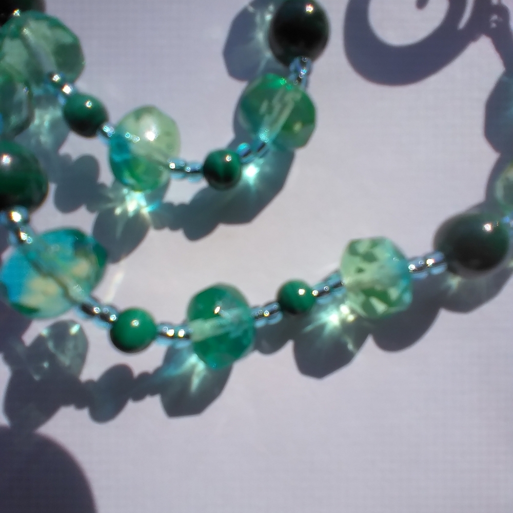 18" Genuine Malachite & Fired Glass Necklace & Earrings 😲 - Picture 9 of 10